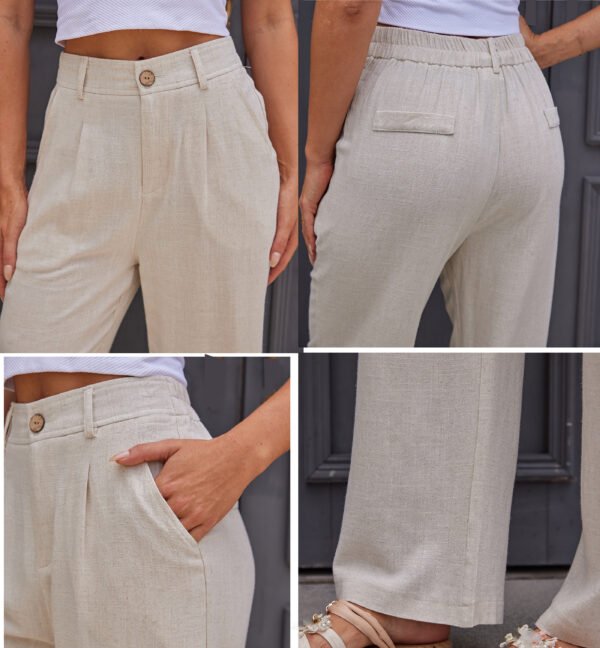 Heipeiwa Women's Linen Casual High Waist Wide Leg Straight Dress Cotton Linen Pants Button Trousers - Image 19
