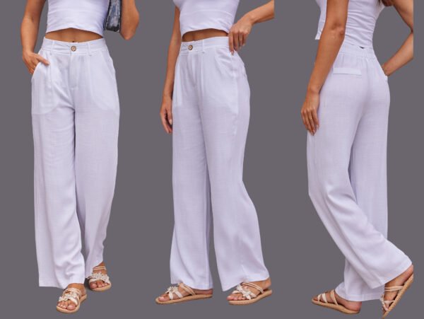 Heipeiwa Women's Linen Casual High Waist Wide Leg Straight Dress Cotton Linen Pants Button Trousers - Image 9