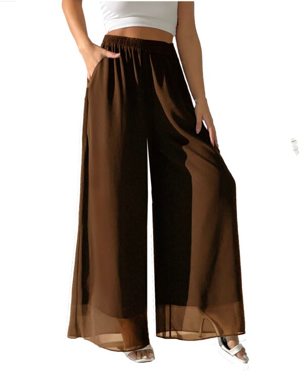 Heipeiwa Women's Chiffon Dress Beach Wide Leg Palazzo Pants Elastic Waist Trouser - Image 8