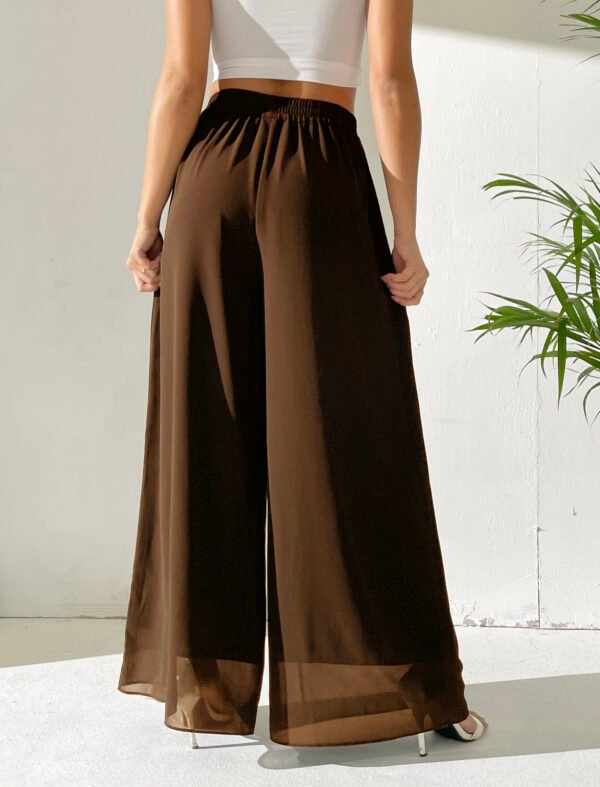 Heipeiwa Women's Chiffon Dress Beach Wide Leg Palazzo Pants Elastic Waist Trouser - Image 9