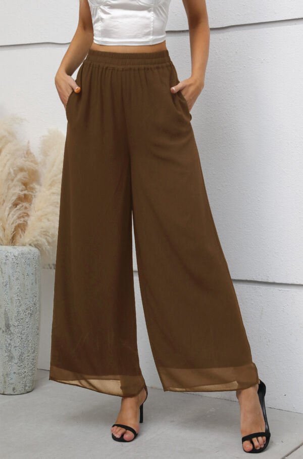 Heipeiwa Women's Chiffon Dress Beach Wide Leg Palazzo Pants Elastic Waist Trouser - Image 10