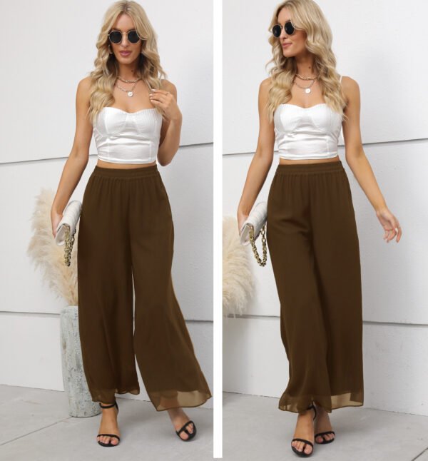 Heipeiwa Women's Chiffon Dress Beach Wide Leg Palazzo Pants Elastic Waist Trouser - Image 11