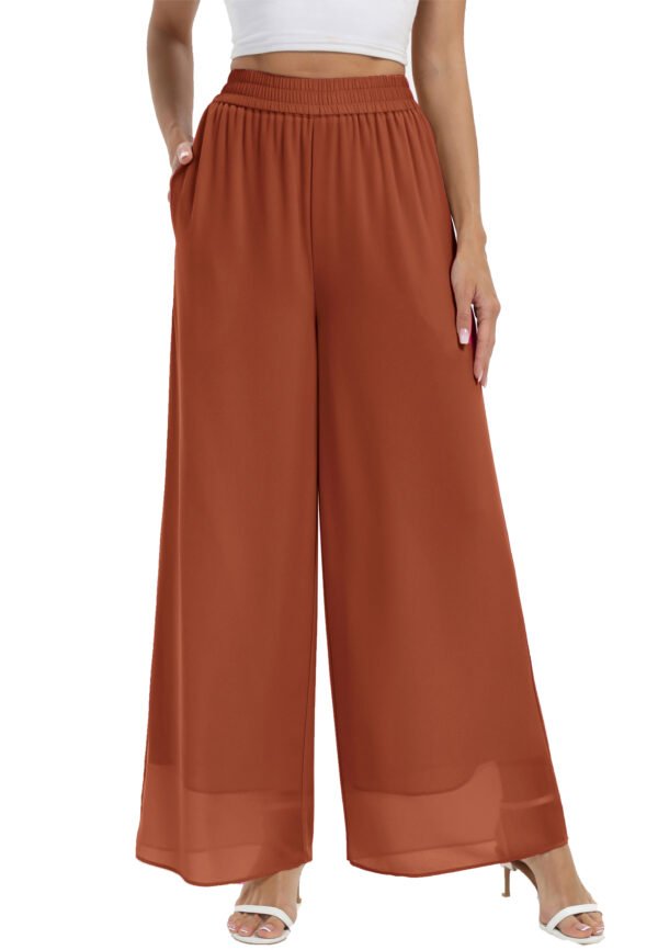 Heipeiwa Women's Chiffon Dress Beach Wide Leg Palazzo Pants Elastic Waist Trouser - Image 6