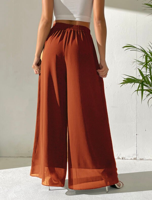 Heipeiwa Women's Chiffon Dress Beach Wide Leg Palazzo Pants Elastic Waist Trouser - Image 7