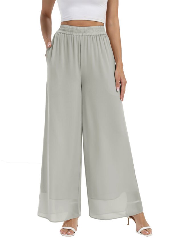 Heipeiwa Women's Chiffon Dress Beach Wide Leg Palazzo Pants Elastic Waist Trouser - Image 23