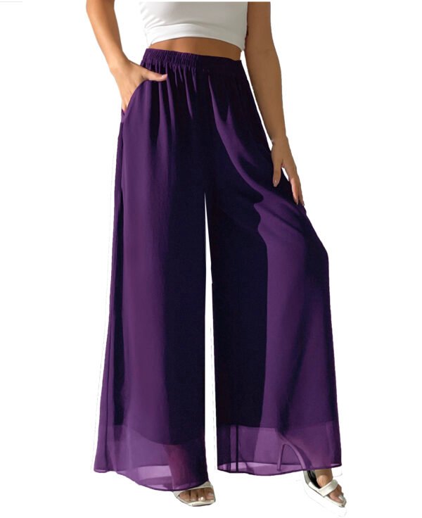 Heipeiwa Women's Chiffon Dress Beach Wide Leg Palazzo Pants Elastic Waist Trouser - Image 27