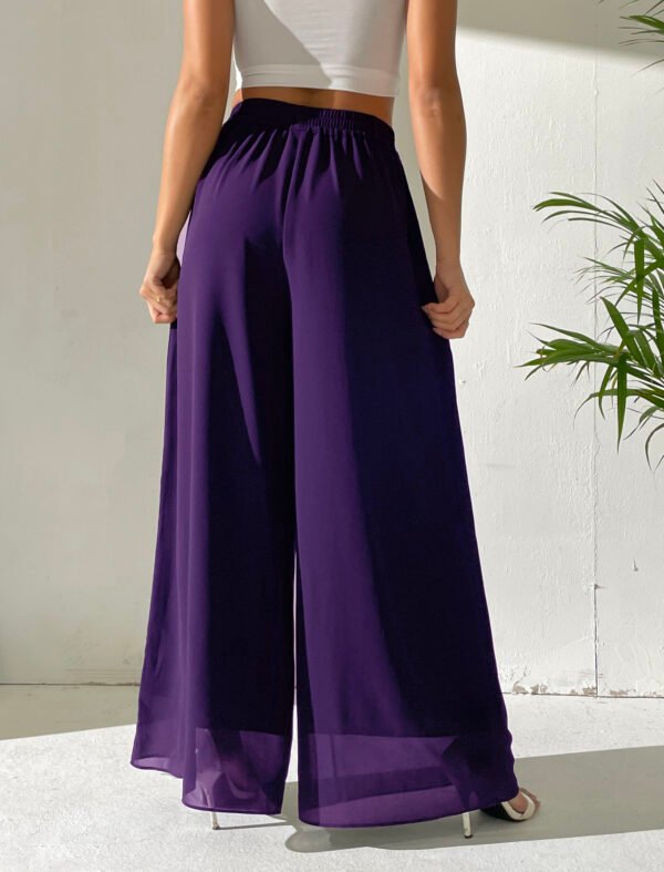 Heipeiwa Women's Chiffon Dress Beach Wide Leg Palazzo Pants Elastic Waist Trouser - Image 28