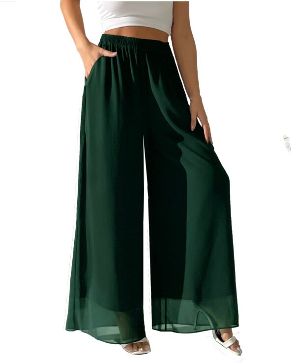 Heipeiwa Women's Chiffon Dress Beach Wide Leg Palazzo Pants Elastic Waist Trouser - Image 18