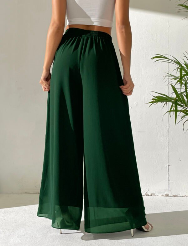 Heipeiwa Women's Chiffon Dress Beach Wide Leg Palazzo Pants Elastic Waist Trouser - Image 19