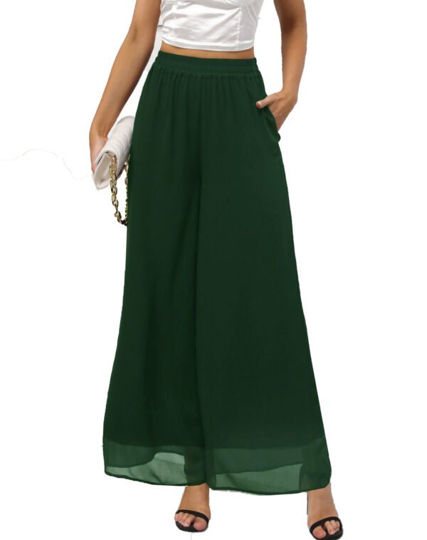 Heipeiwa Women's Chiffon Dress Beach Wide Leg Palazzo Pants Elastic Waist Trouser - Image 20