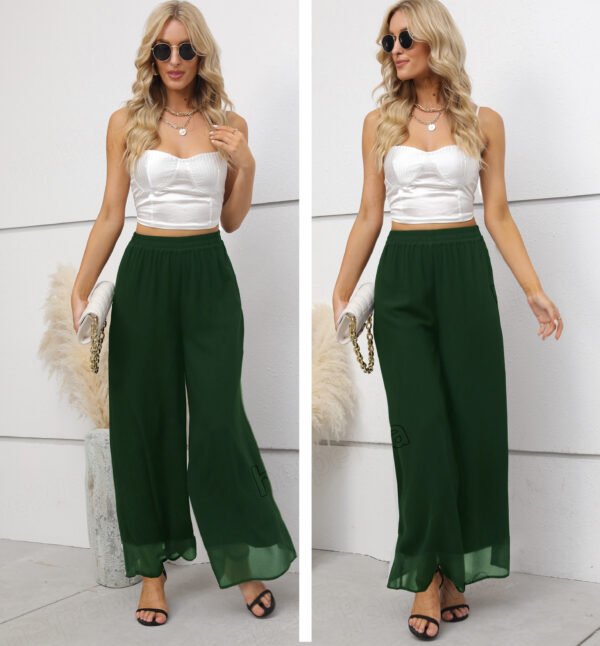 Heipeiwa Women's Chiffon Dress Beach Wide Leg Palazzo Pants Elastic Waist Trouser - Image 22