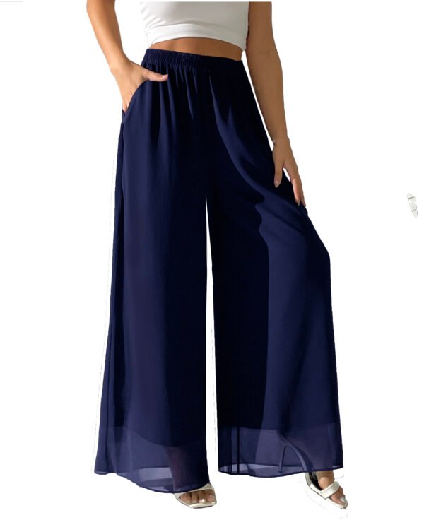 Heipeiwa Women's Chiffon Dress Beach Wide Leg Palazzo Pants Elastic Waist Trouser - Image 13