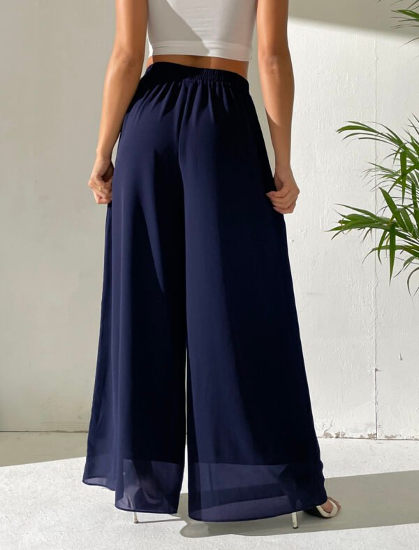 Heipeiwa Women's Chiffon Dress Beach Wide Leg Palazzo Pants Elastic Waist Trouser - Image 14