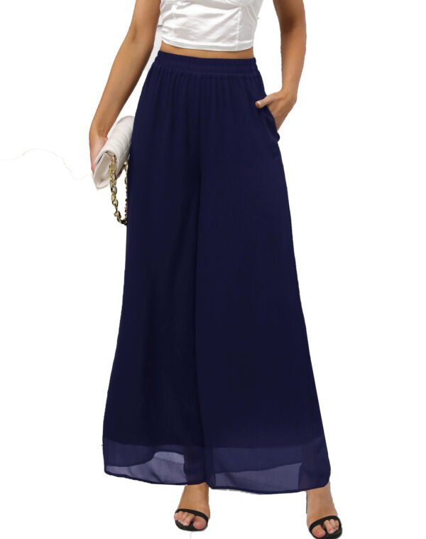 Heipeiwa Women's Chiffon Dress Beach Wide Leg Palazzo Pants Elastic Waist Trouser - Image 15