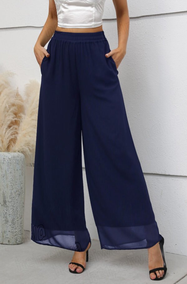 Heipeiwa Women's Chiffon Dress Beach Wide Leg Palazzo Pants Elastic Waist Trouser - Image 16