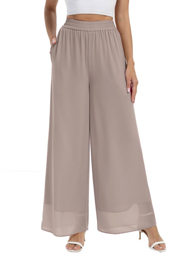 Heipeiwa Women's Chiffon Dress Beach Wide Leg Palazzo Pants Elastic Waist Trouser - Image 24