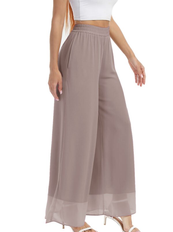Heipeiwa Women's Chiffon Dress Beach Wide Leg Palazzo Pants Elastic Waist Trouser - Image 25