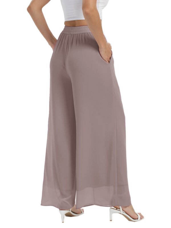 Heipeiwa Women's Chiffon Dress Beach Wide Leg Palazzo Pants Elastic Waist Trouser - Image 26