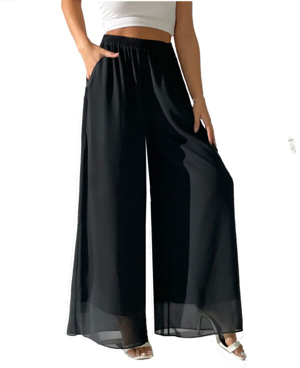 Heipeiwa Women's Chiffon Dress Beach Wide Leg Palazzo Pants Elastic Waist Trouser - Image 3