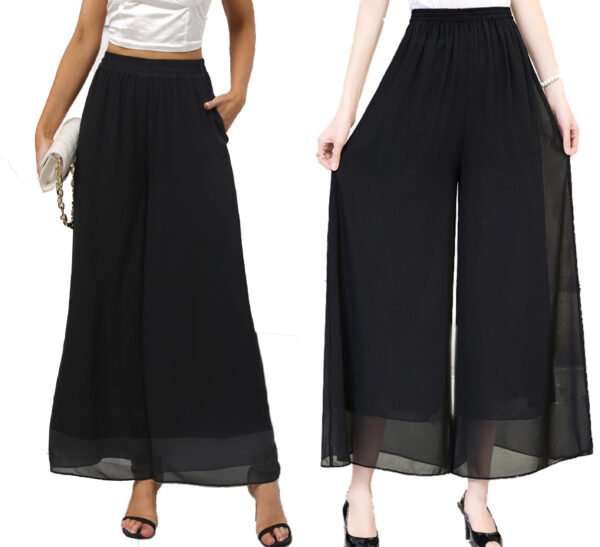 Heipeiwa Women's Chiffon Dress Beach Wide Leg Palazzo Pants Elastic Waist Trouser - Image 5