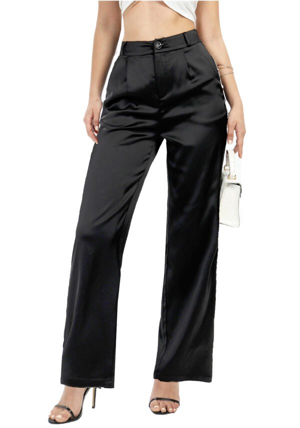 Heipeiwa Women's Wide Leg Wedding Party Satin Casual Dress Nightout Pants Long Trouser - Image 2