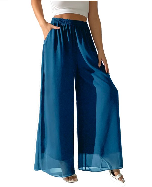 Heipeiwa Women's Chiffon Dress Beach Wide Leg Palazzo Pants Elastic Waist Trouser - Image 38