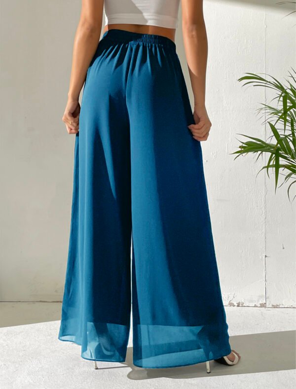 Heipeiwa Women's Chiffon Dress Beach Wide Leg Palazzo Pants Elastic Waist Trouser - Image 39
