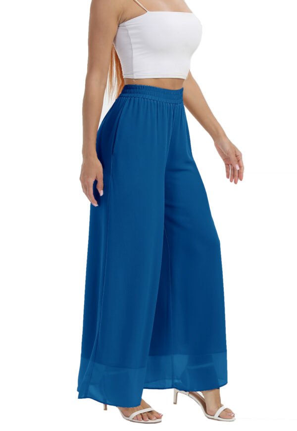 Heipeiwa Women's Chiffon Dress Beach Wide Leg Palazzo Pants Elastic Waist Trouser - Image 40