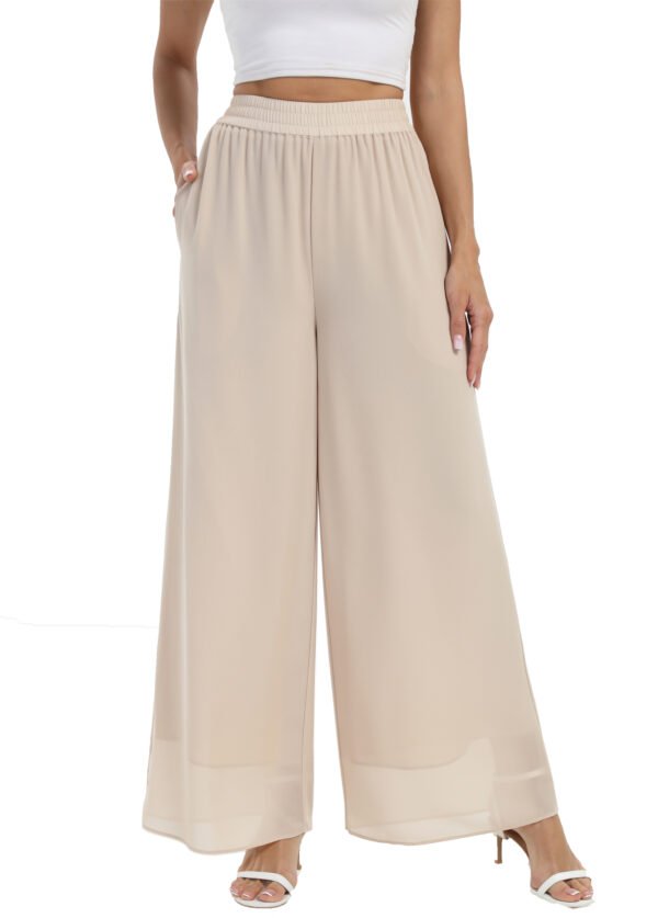 Heipeiwa Women's Chiffon Dress Beach Wide Leg Palazzo Pants Elastic Waist Trouser - Image 32