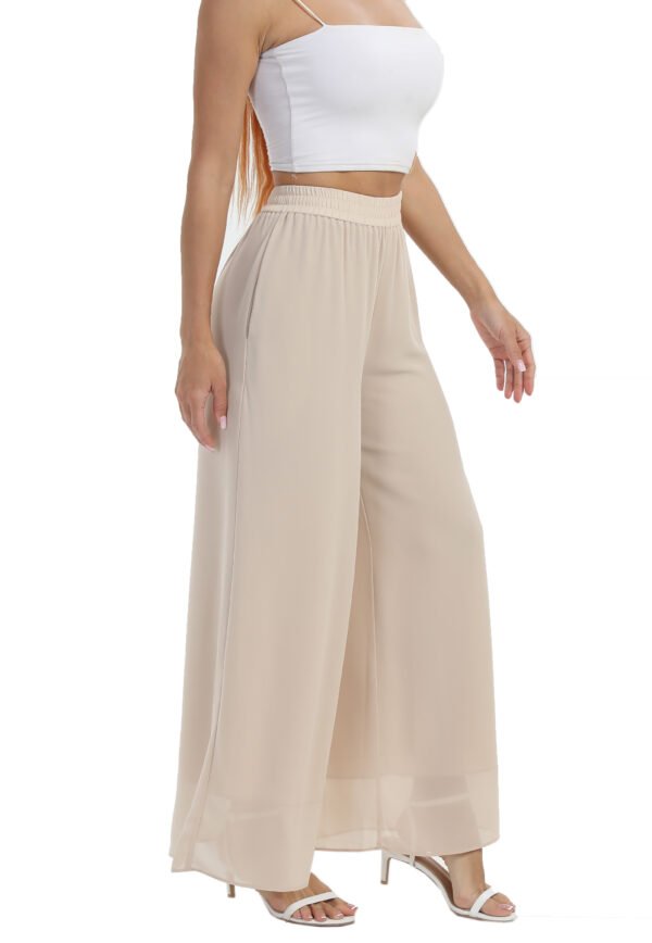Heipeiwa Women's Chiffon Dress Beach Wide Leg Palazzo Pants Elastic Waist Trouser - Image 34