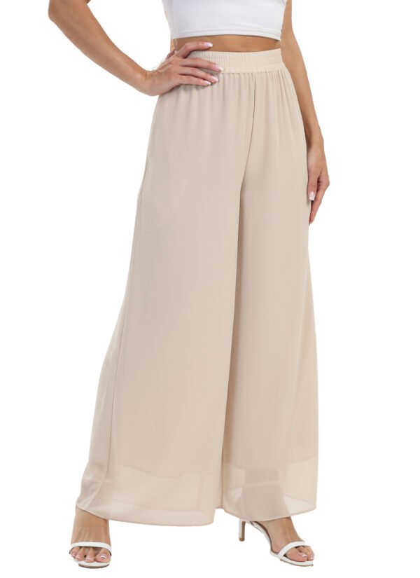Heipeiwa Women's Chiffon Dress Beach Wide Leg Palazzo Pants Elastic Waist Trouser - Image 35