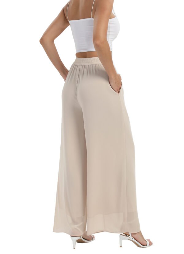 Heipeiwa Women's Chiffon Dress Beach Wide Leg Palazzo Pants Elastic Waist Trouser - Image 36