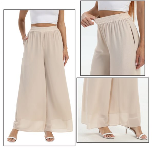 Heipeiwa Women's Chiffon Dress Beach Wide Leg Palazzo Pants Elastic Waist Trouser - Image 37