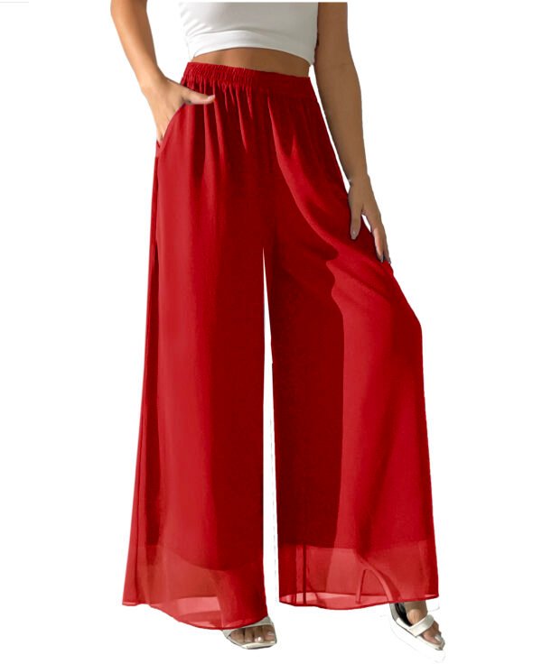 Heipeiwa Women's Chiffon Dress Beach Wide Leg Palazzo Pants Elastic Waist Trouser - Image 29