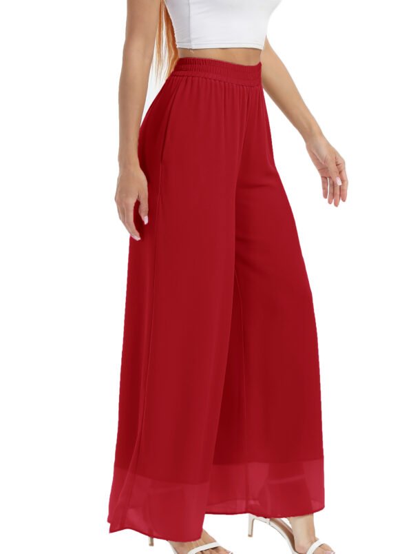 Heipeiwa Women's Chiffon Dress Beach Wide Leg Palazzo Pants Elastic Waist Trouser - Image 30