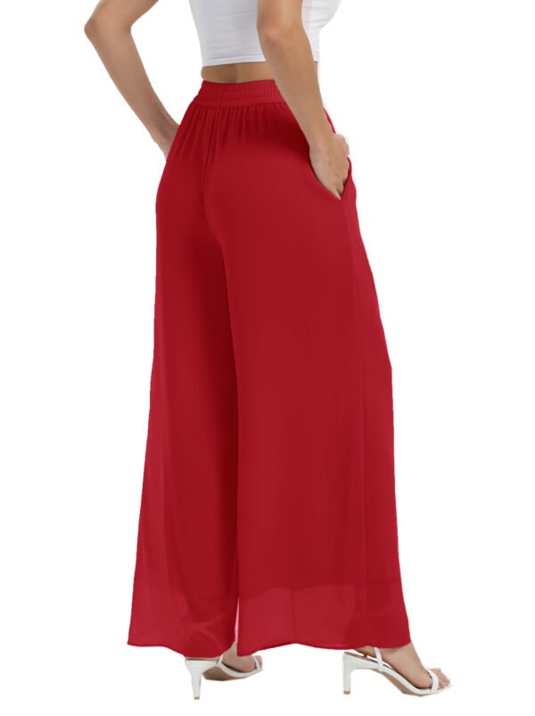 Heipeiwa Women's Chiffon Dress Beach Wide Leg Palazzo Pants Elastic Waist Trouser - Image 31