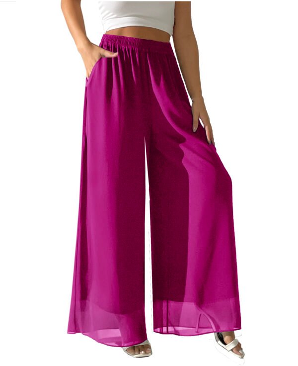 Heipeiwa Women's Chiffon Dress Beach Wide Leg Palazzo Pants Elastic Waist Trouser - Image 42