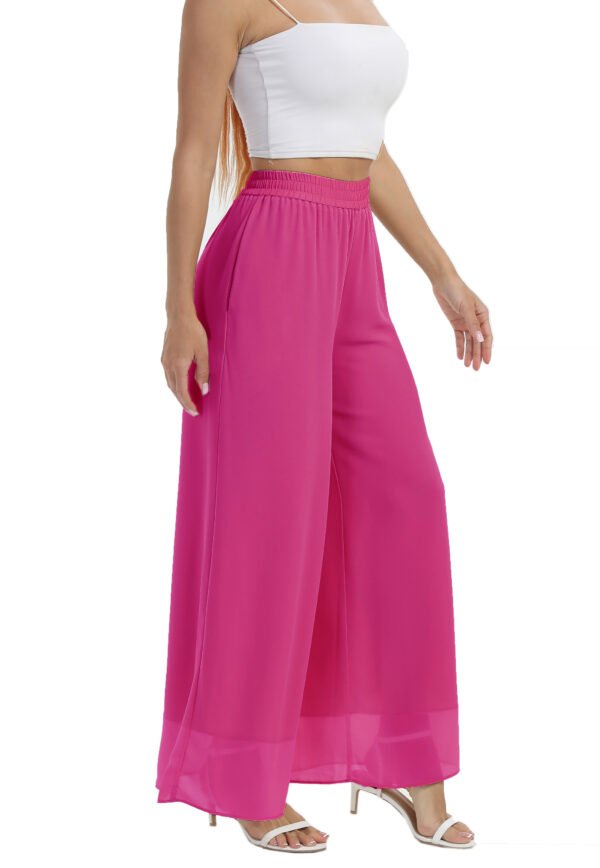 Heipeiwa Women's Chiffon Dress Beach Wide Leg Palazzo Pants Elastic Waist Trouser - Image 43