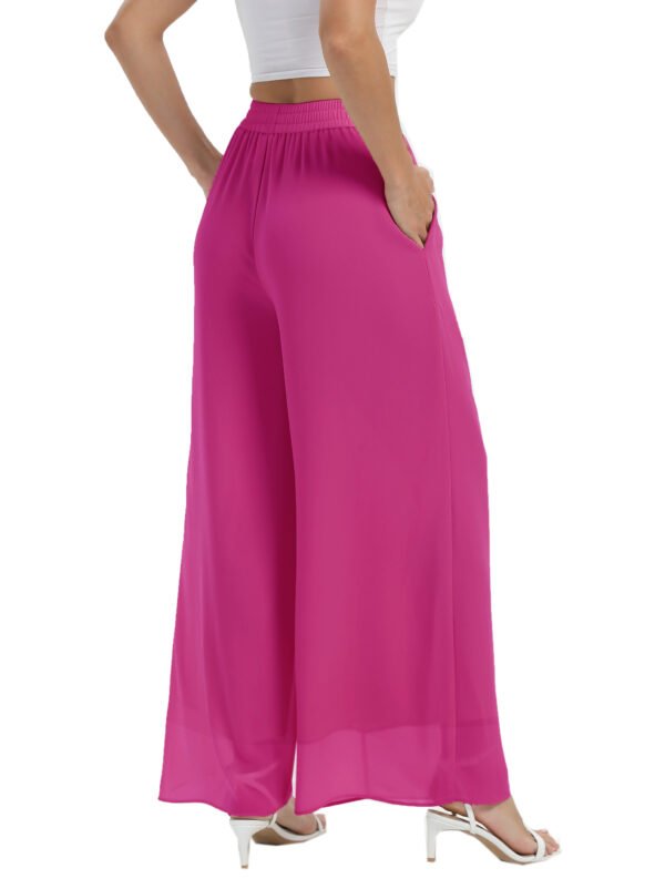 Heipeiwa Women's Chiffon Dress Beach Wide Leg Palazzo Pants Elastic Waist Trouser - Image 44