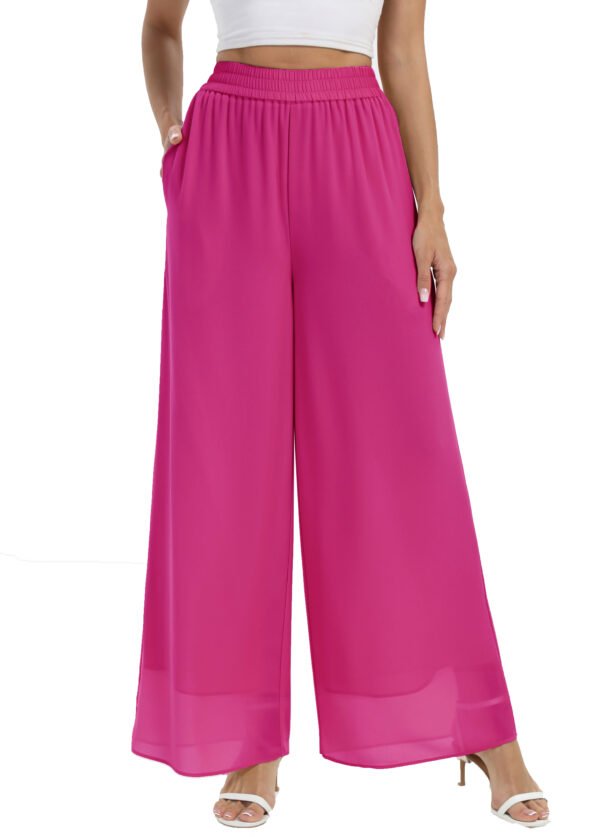 Heipeiwa Women's Chiffon Dress Beach Wide Leg Palazzo Pants Elastic Waist Trouser - Image 45