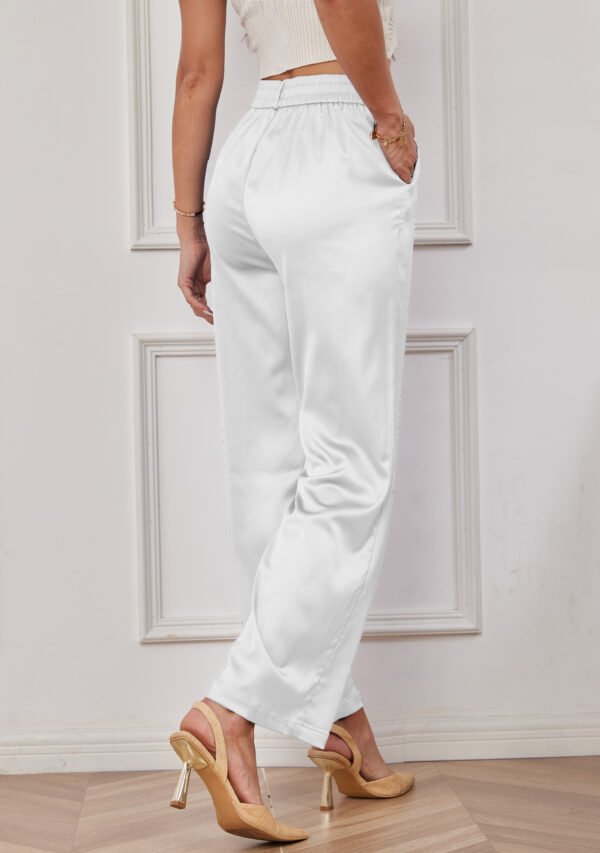 Heipeiwa Women's Wide Leg Wedding Party Satin Casual Dress Nightout Pants Long Trouser - Image 8