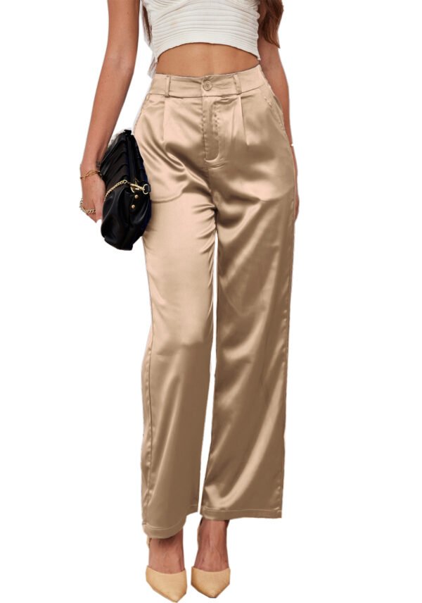 Heipeiwa Women's Wide Leg Wedding Party Satin Casual Dress Nightout Pants Long Trouser - Image 12