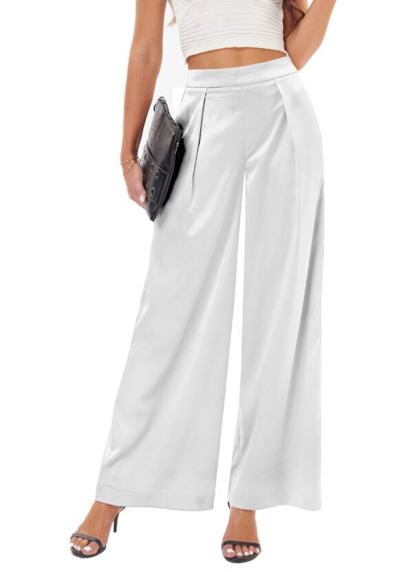 Heipeiwa Women's Satin Wide Leg Palazzo Pants Plicated Silky Pull on Party Dress Casual Pant Trouser - Image 15