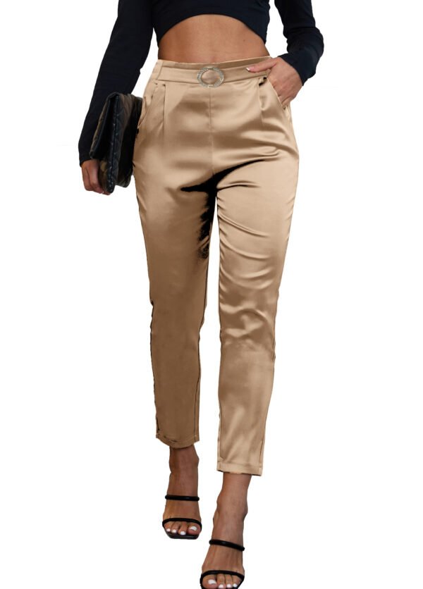 Heipeiwa Women's Satin Pants Dress Casual Party Wedding Night Pull on High Waist Pants - Image 3