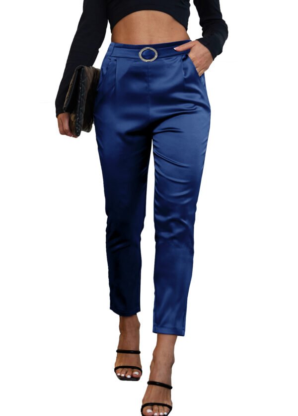 Heipeiwa Women's Satin Pants Dress Casual Party Wedding Night Pull on High Waist Pants - Image 2