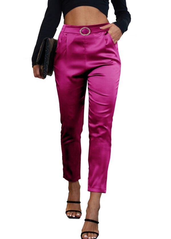 Heipeiwa Women's Satin Pants Dress Casual Party Wedding Night Pull on High Waist Pants - Image 4