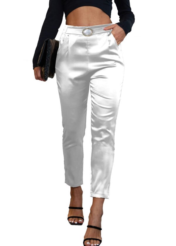 Heipeiwa Women's Satin Pants Dress Casual Party Wedding Night Pull on High Waist Pants