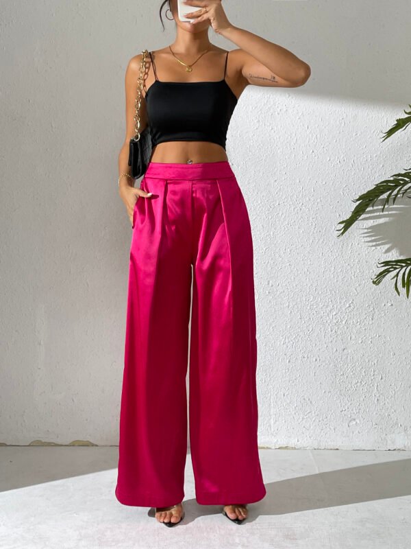 Heipeiwa Women's Satin Wide Leg Palazzo Pants Plicated Silky Pull on Party Dress Casual Pant Trouser - Image 11