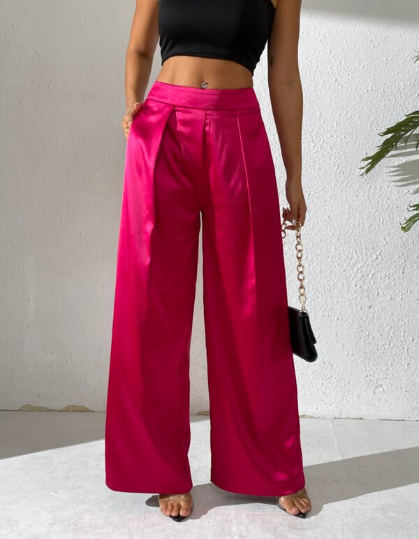 Heipeiwa Women's Satin Wide Leg Palazzo Pants Plicated Silky Pull on Party Dress Casual Pant Trouser - Image 10
