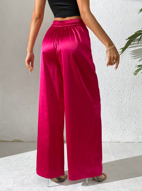 Heipeiwa Women's Satin Wide Leg Palazzo Pants Plicated Silky Pull on Party Dress Casual Pant Trouser - Image 9